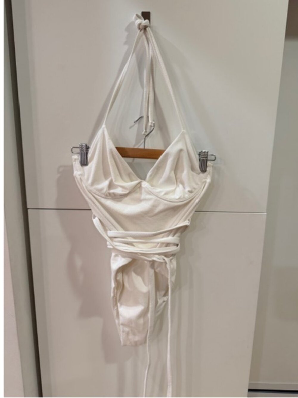 Revel Rey One-Piece Swimsuit Size Large – White, Halter Neck, Wrap Belt